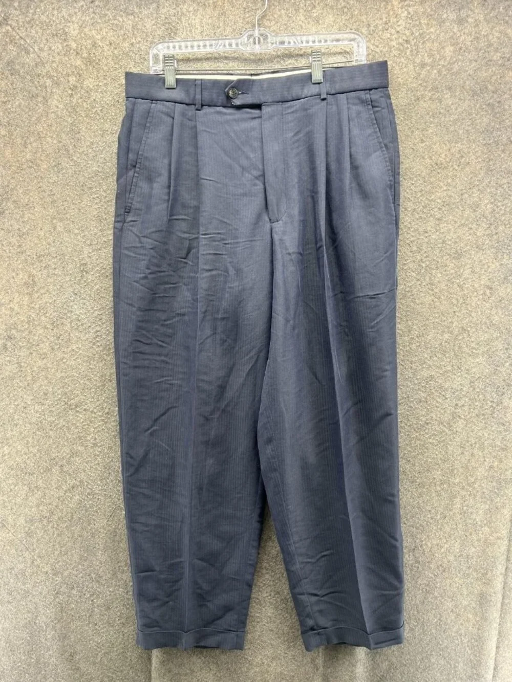 Lacoste Dress Pants Men 34 Blue Pleated Tapered Striped Rayon Blend Classic